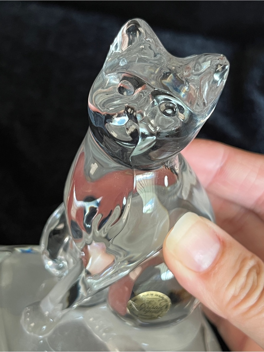 Cristal d' Arques Crystal Cat Figurine, Made in France, 5 1/4" Tall Paperweight